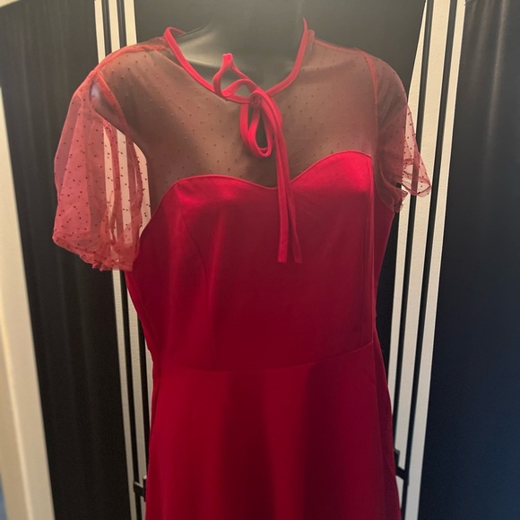 Scarlet Swing Dress with Sheer Sleeves - Picture 2 of 8